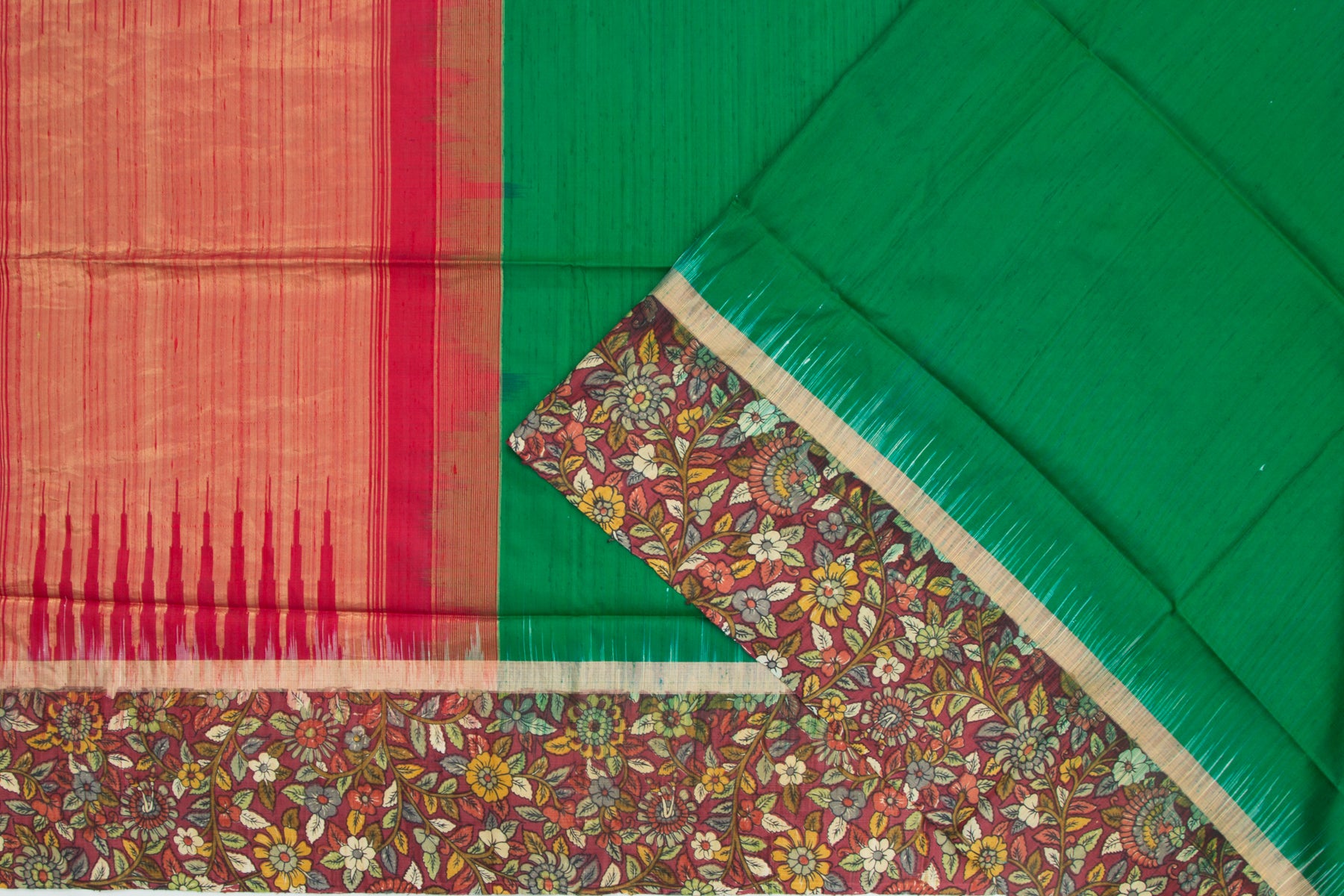 Bhagalpuri Tussar Plain Green Saree