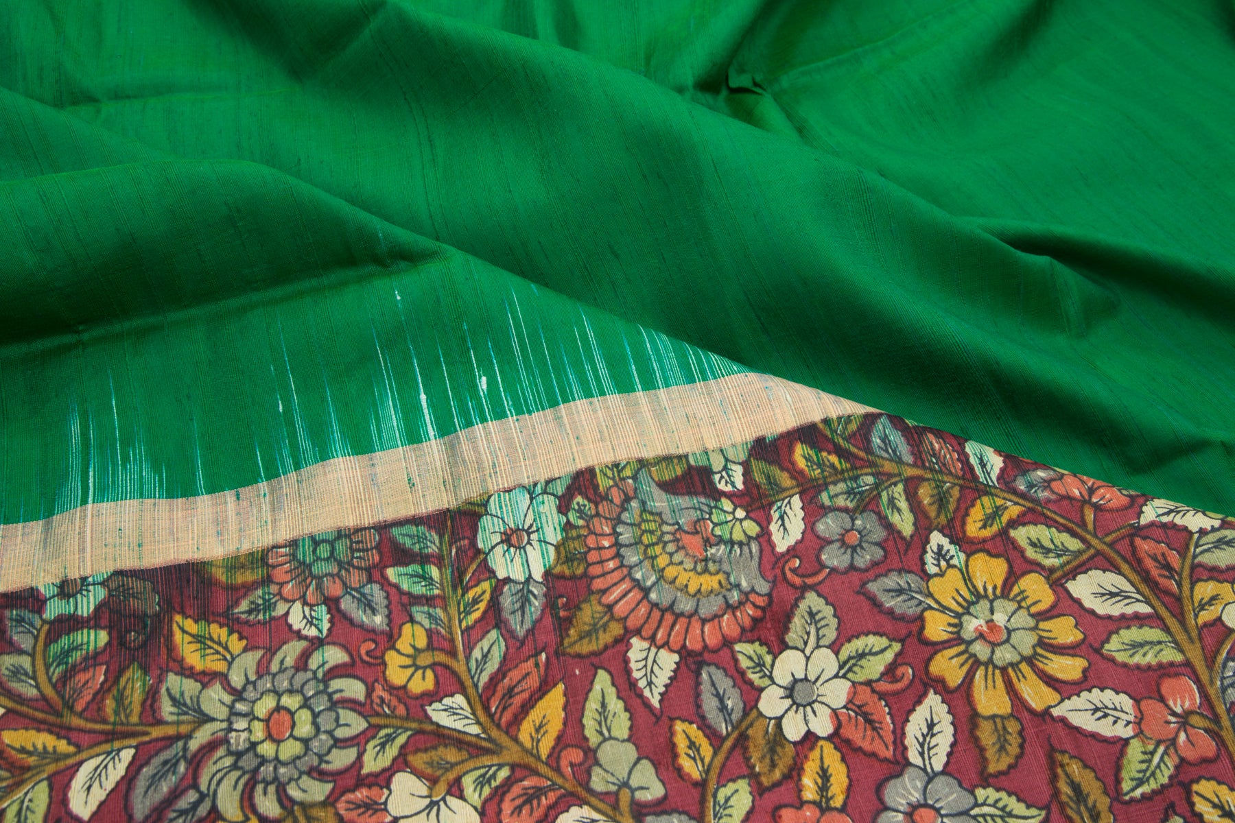 Bhagalpuri Tussar Plain Green Saree