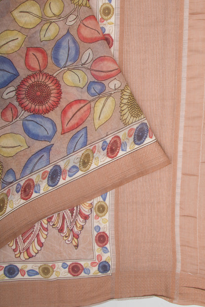 Chanderi Silk Hand Printed Snuff Saree