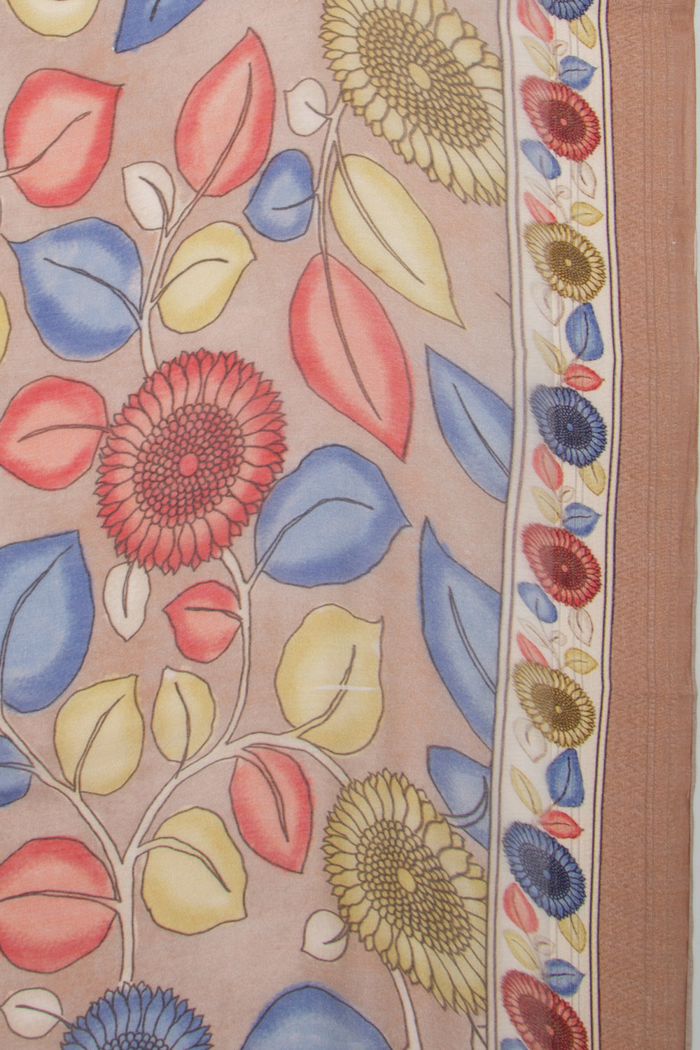 Chanderi Silk Hand Printed Snuff Saree