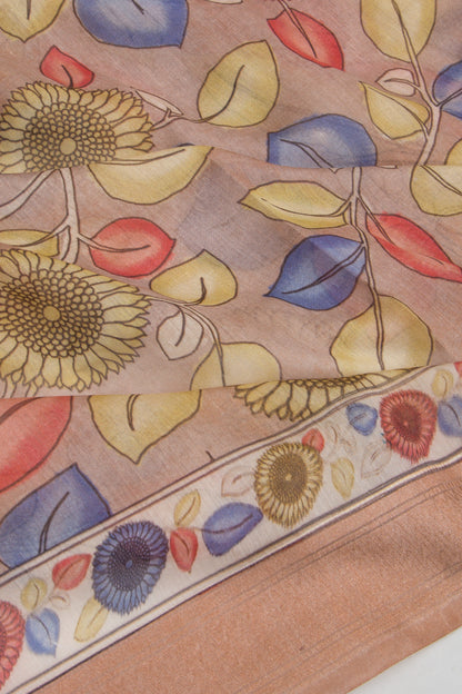 Chanderi Silk Hand Printed Snuff Saree