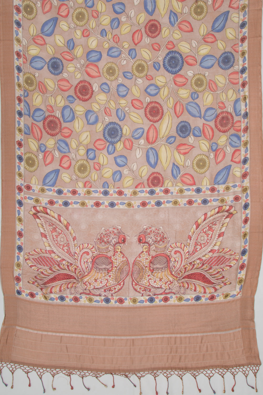 Chanderi Silk Hand Printed Snuff Saree
