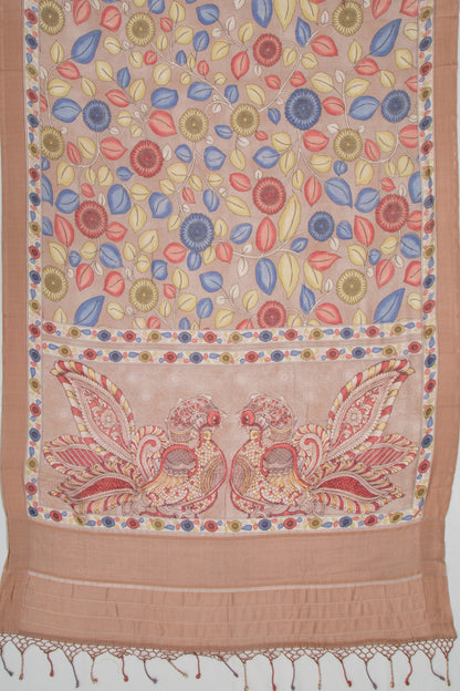 Chanderi Silk Hand Printed Snuff Saree