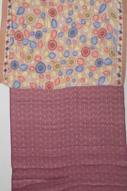 Chanderi Silk Hand Printed Snuff Saree