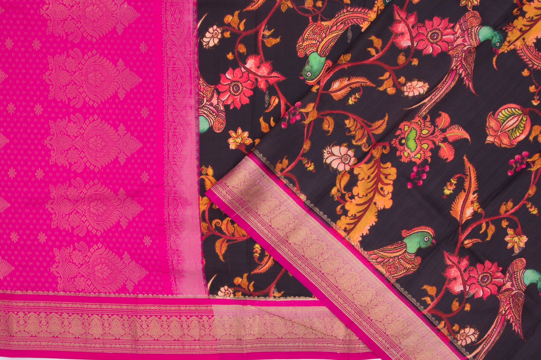 Kanchipuram Silk Floral Printed Black Saree