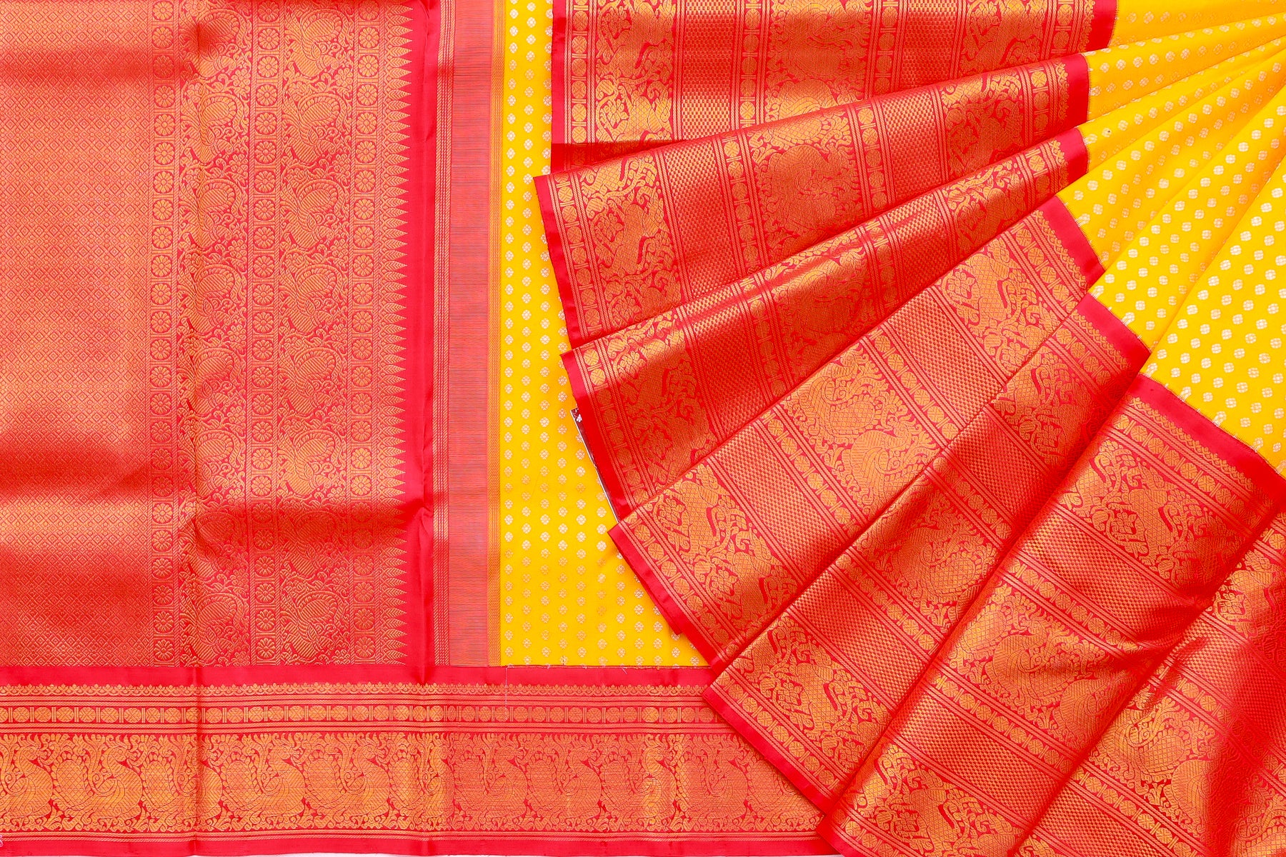 Kanchipuram Silk Brocade Yellow Saree