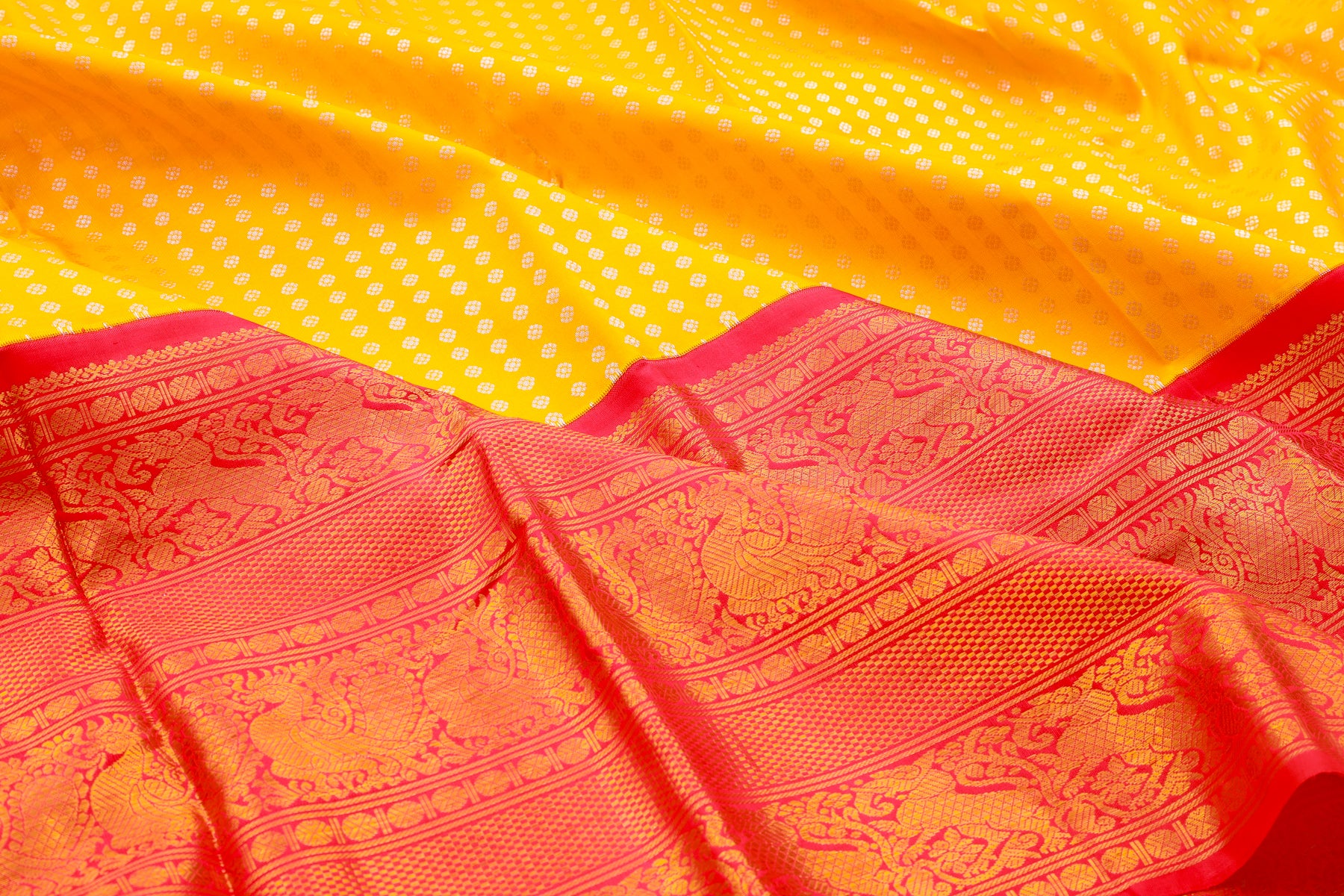 Kanchipuram Silk Brocade Yellow Saree