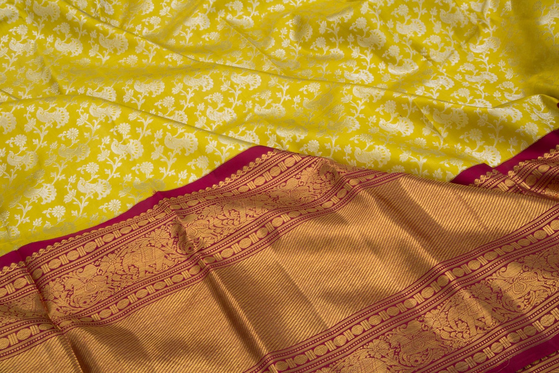 Kanchipuram Silk Jaal Yellow saree