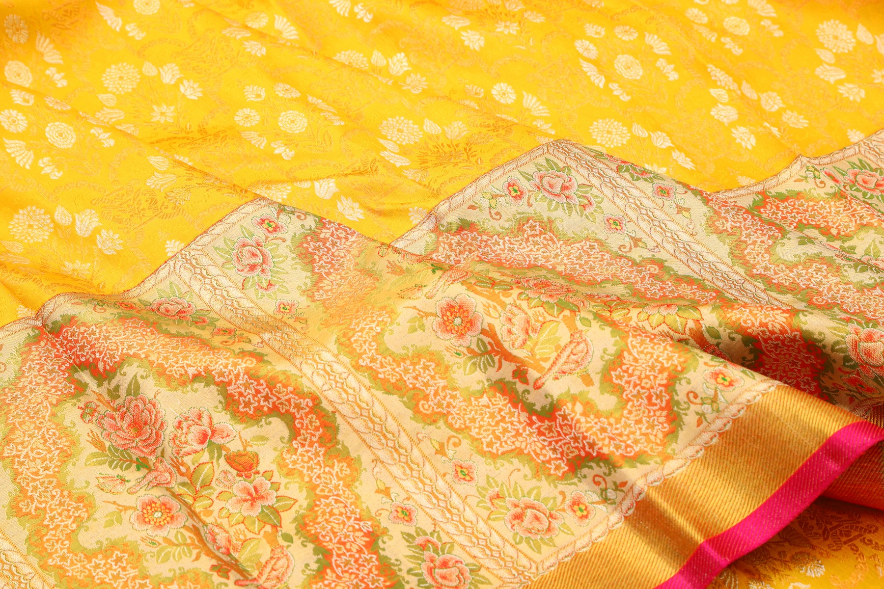 Kanchipuram Silk Brocade Yellow Saree