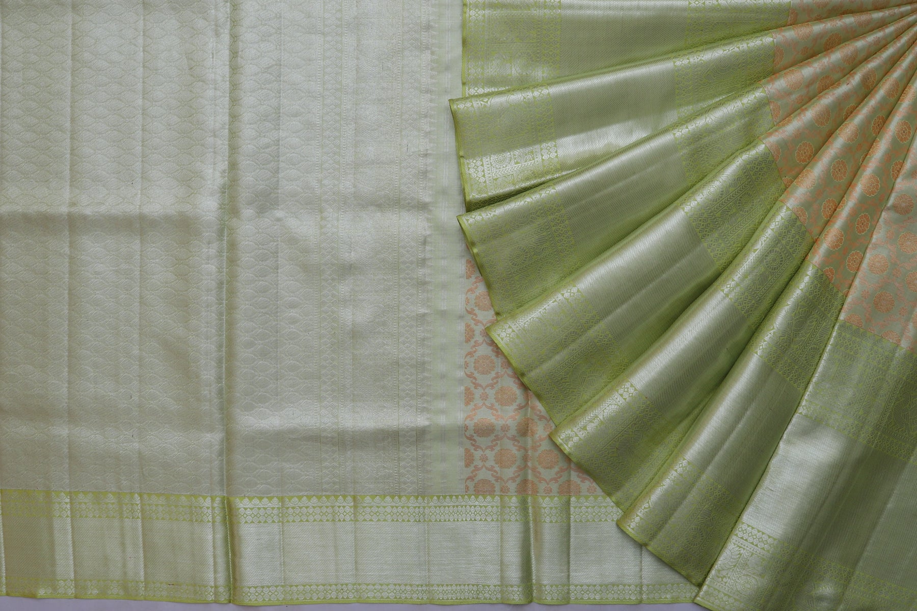 Kanchipuram Silk Tissue Brocade Green Saree