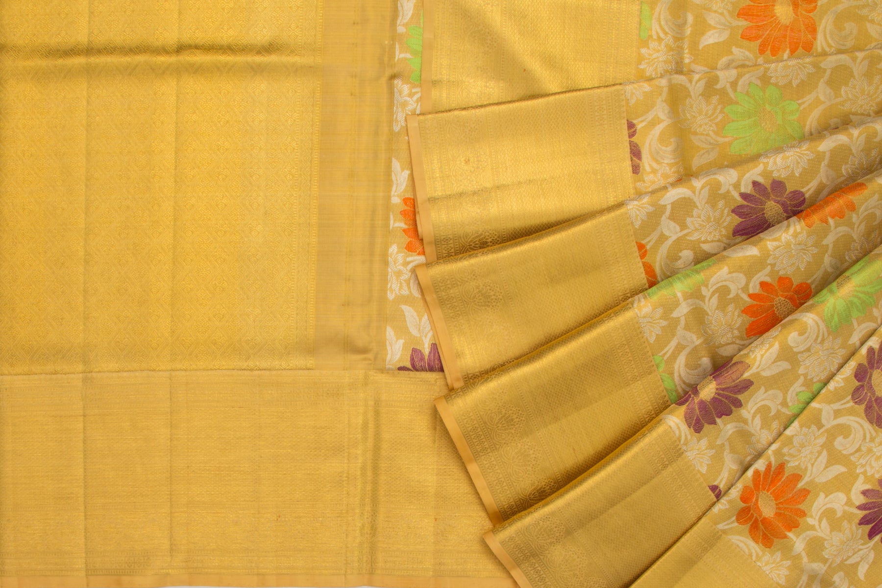 Kanchipuram Silk Tissue Jaal Gold Saree