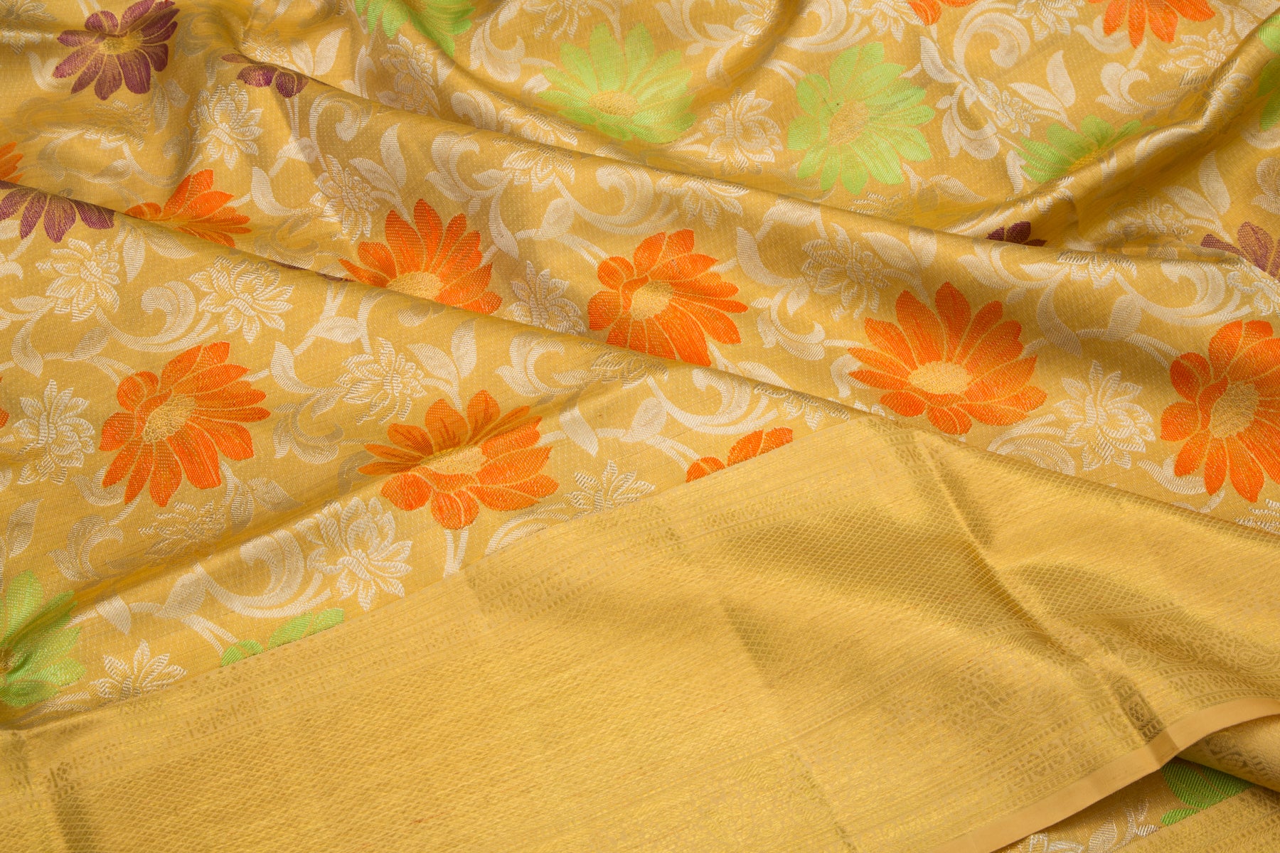 Kanchipuram Silk Tissue Jaal Gold Saree