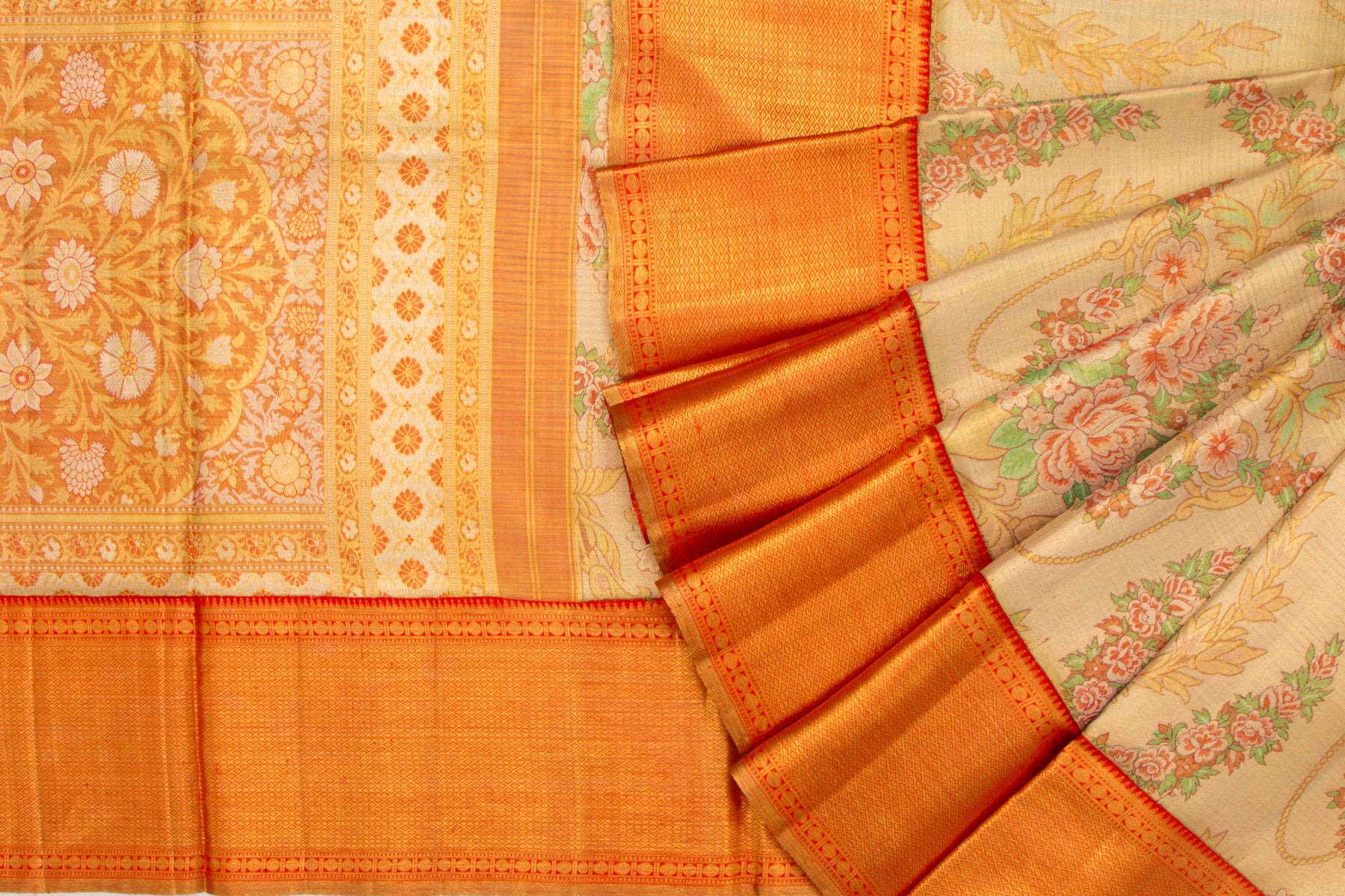 Kanchipuram Silk Tissue Brocade Gold Saree