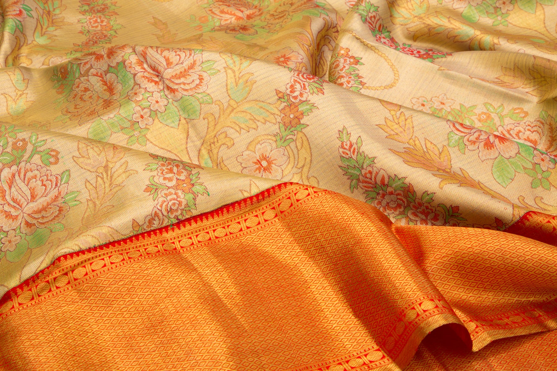 Kanchipuram Silk Tissue Brocade Gold Saree