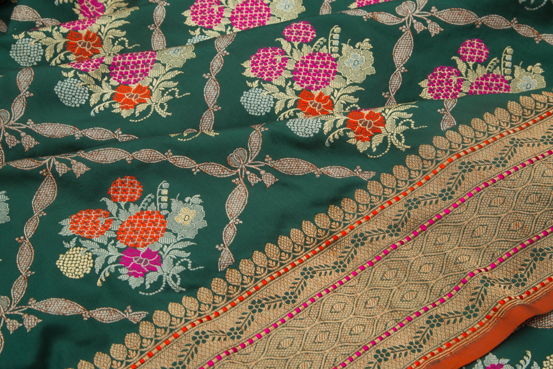 Banarasi Silk Jaal Green Saree