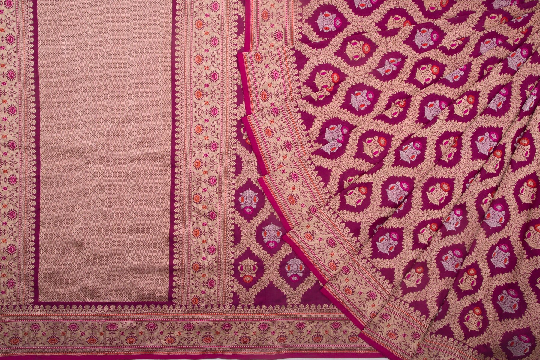 Banarasi Silk Kadwa Jaal And Butta Purple Saree