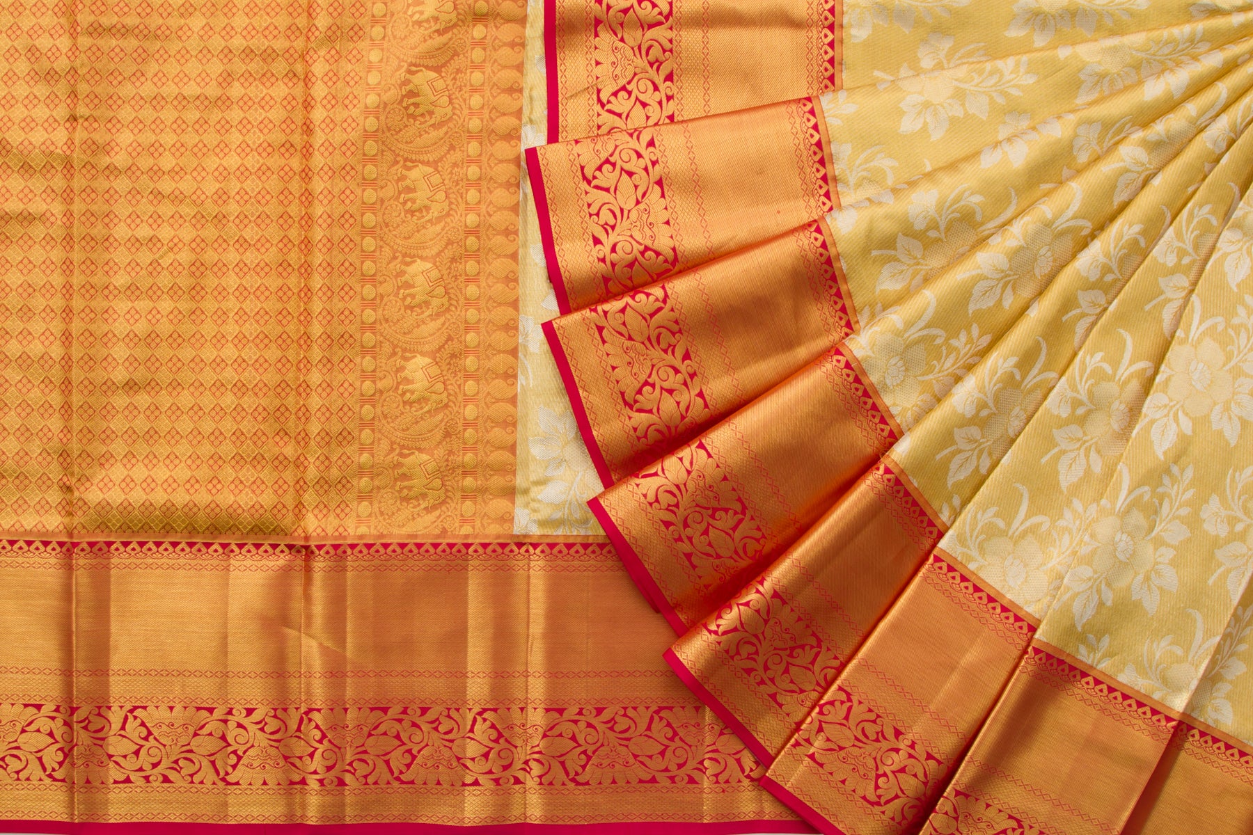 Kanchipuram Silk Tissue Jaal Gold Saree