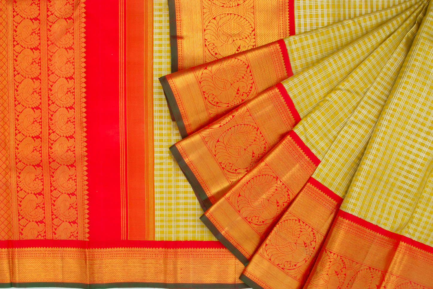 Kanchipuram Silk Checks And Butta Green Saree/5039350_2.jpg