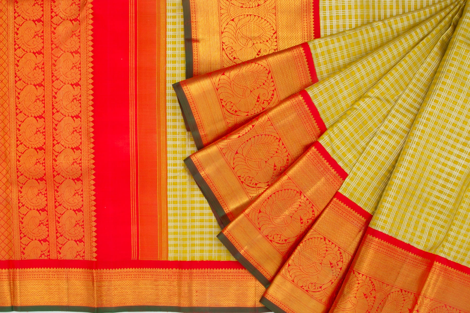 Kanchipuram Silk Checks And Butta Green Saree/5039350_2.jpg