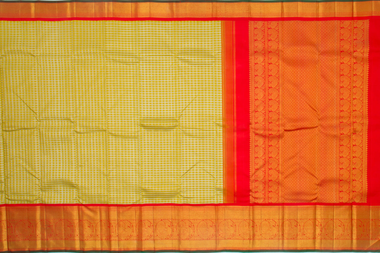 Kanchipuram Silk Checks And Butta Green Saree