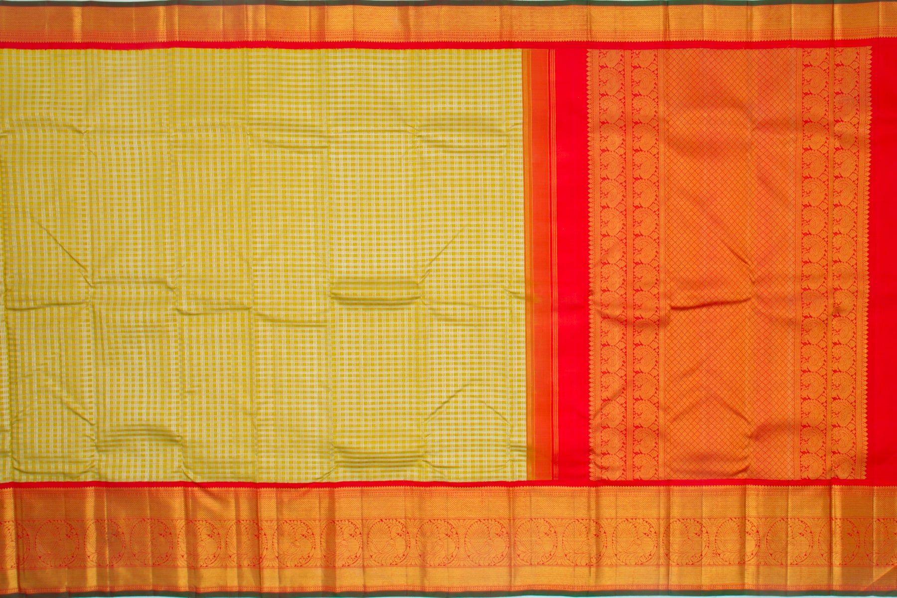 Kanchipuram Silk Checks And Butta Green Saree