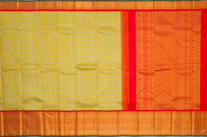 Kanchipuram Silk Checks And Butta Green Saree