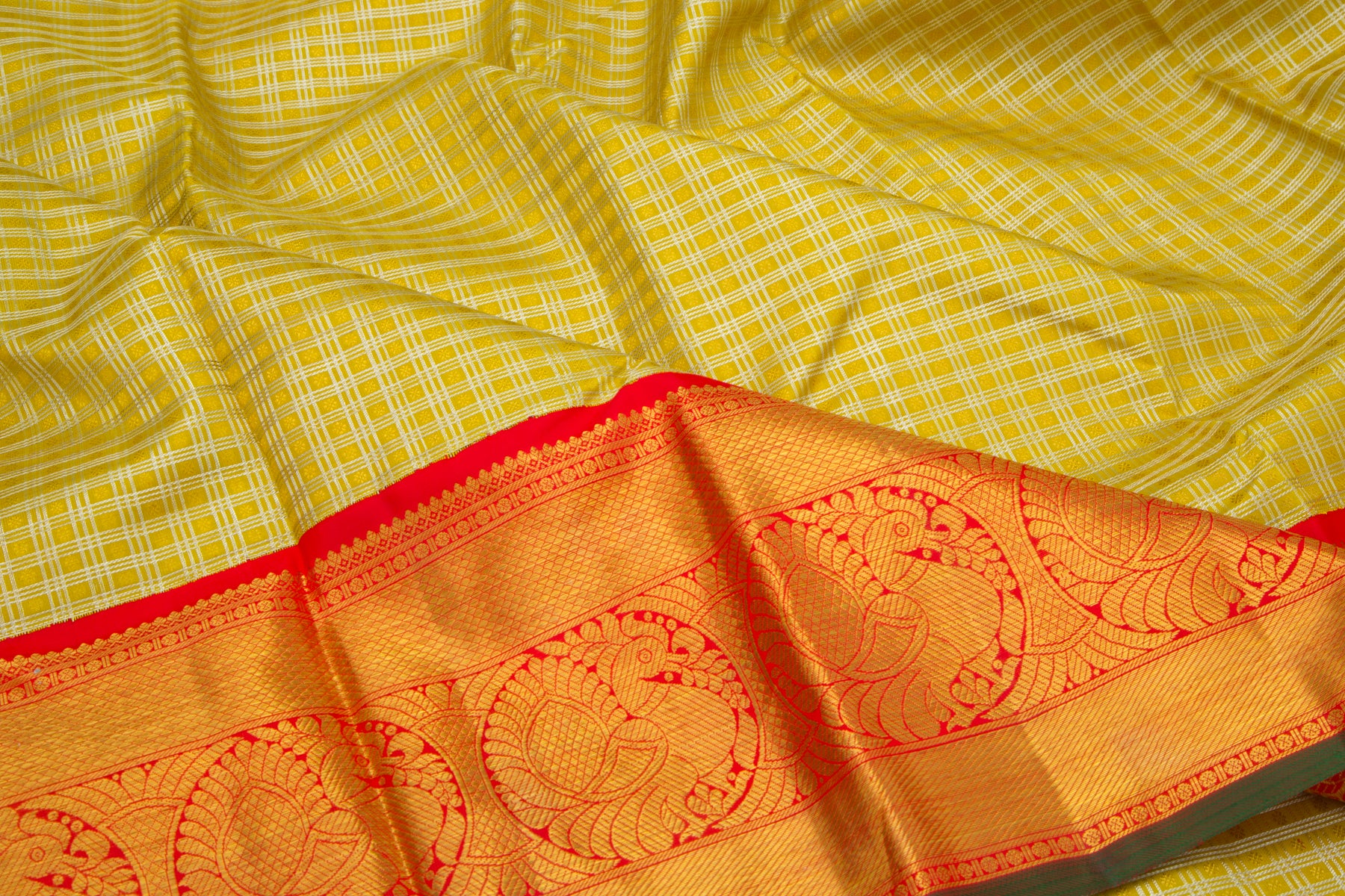 Kanchipuram Silk Checks And Butta Green Saree