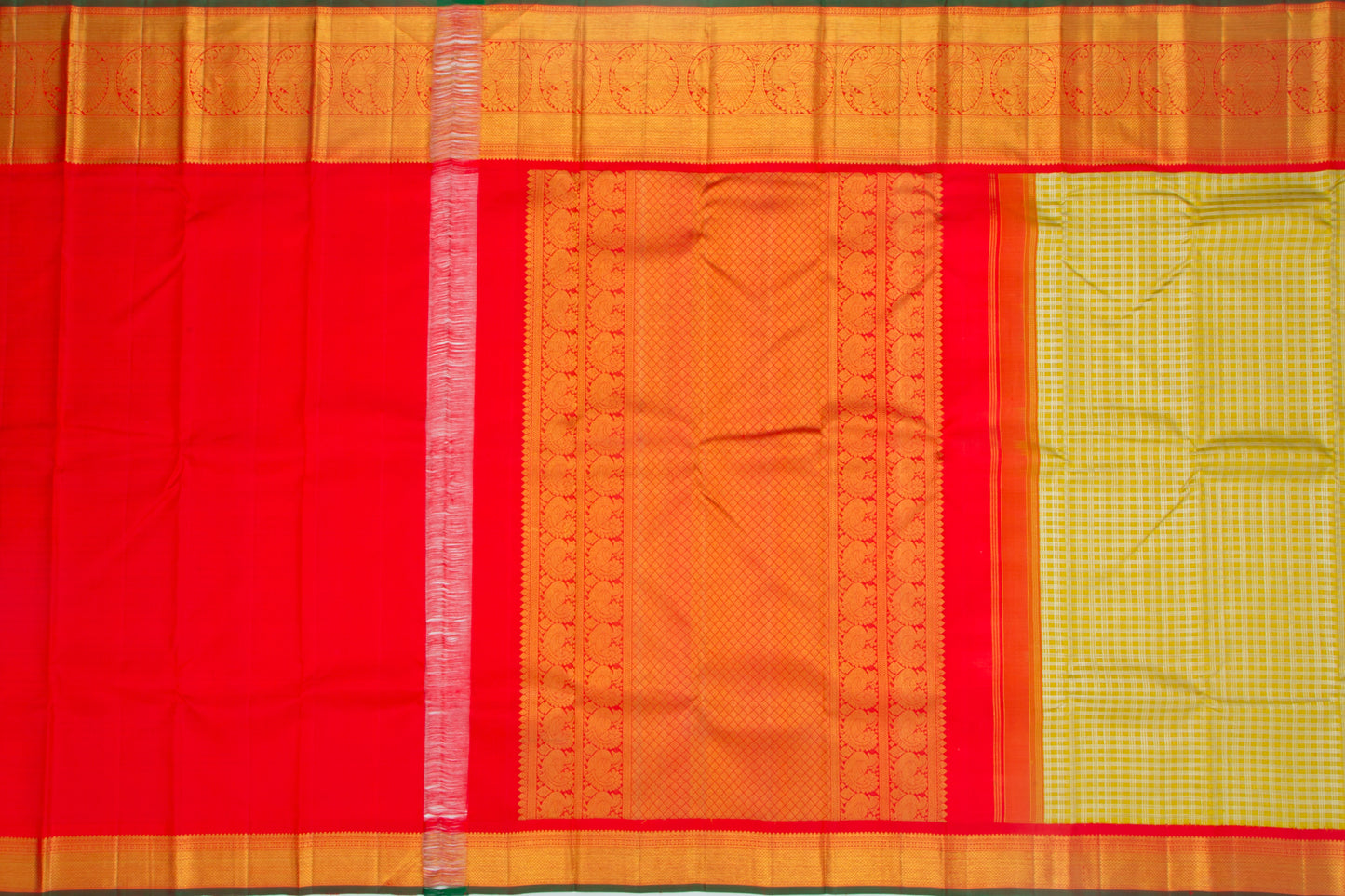 Kanchipuram Silk Checks And Butta Green Saree