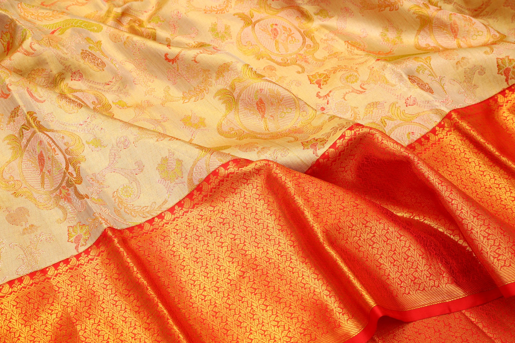 Kanchipuram Silk Tissue Brocade Gold Saree