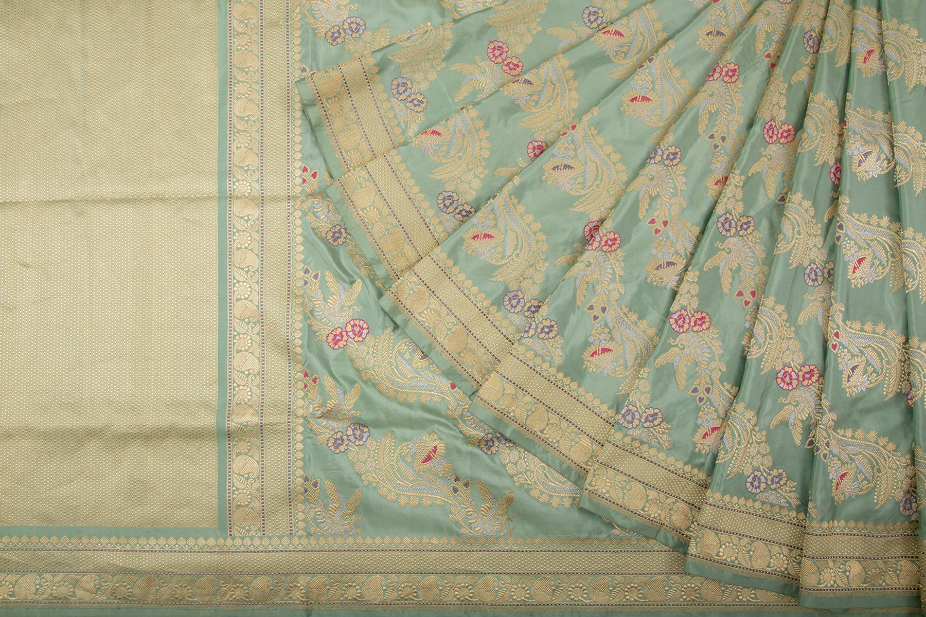 Banarasi Silk Kadwa Jaal Pastel Green Saree