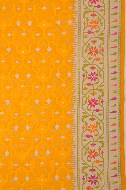 Banarasi Kora Organza Brocade Yellow Saree