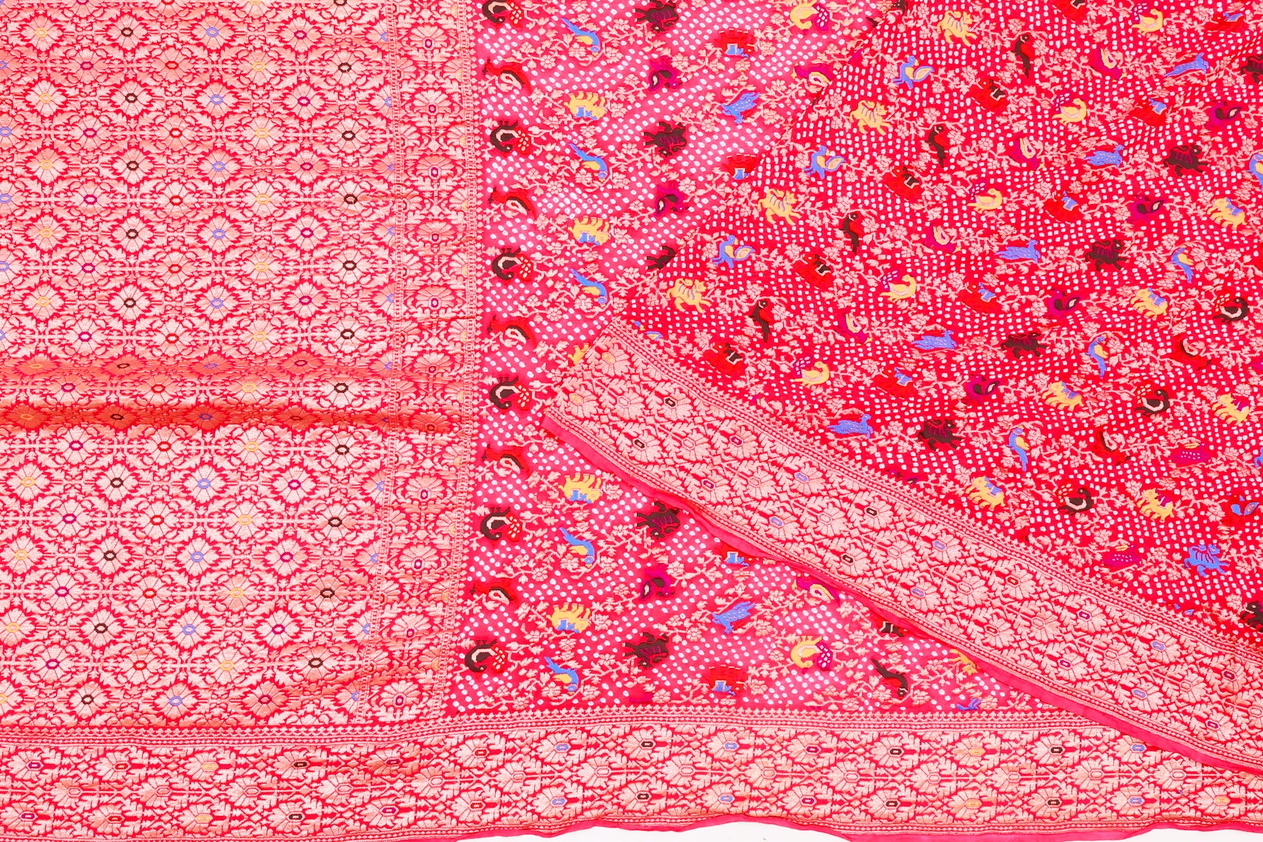 Banarasi Georgette Bandhani And Jaal Red Saree