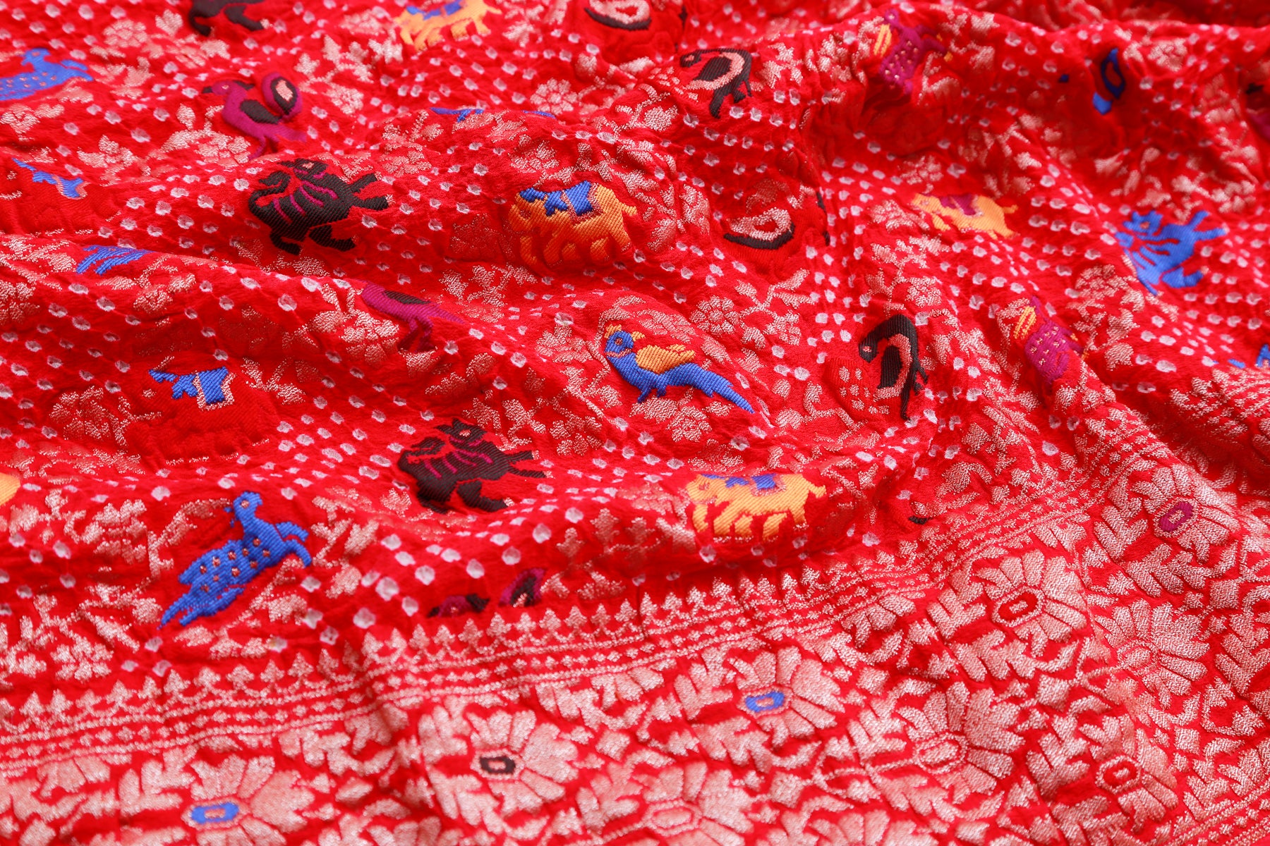 Banarasi Georgette Bandhani And Jaal Red Saree