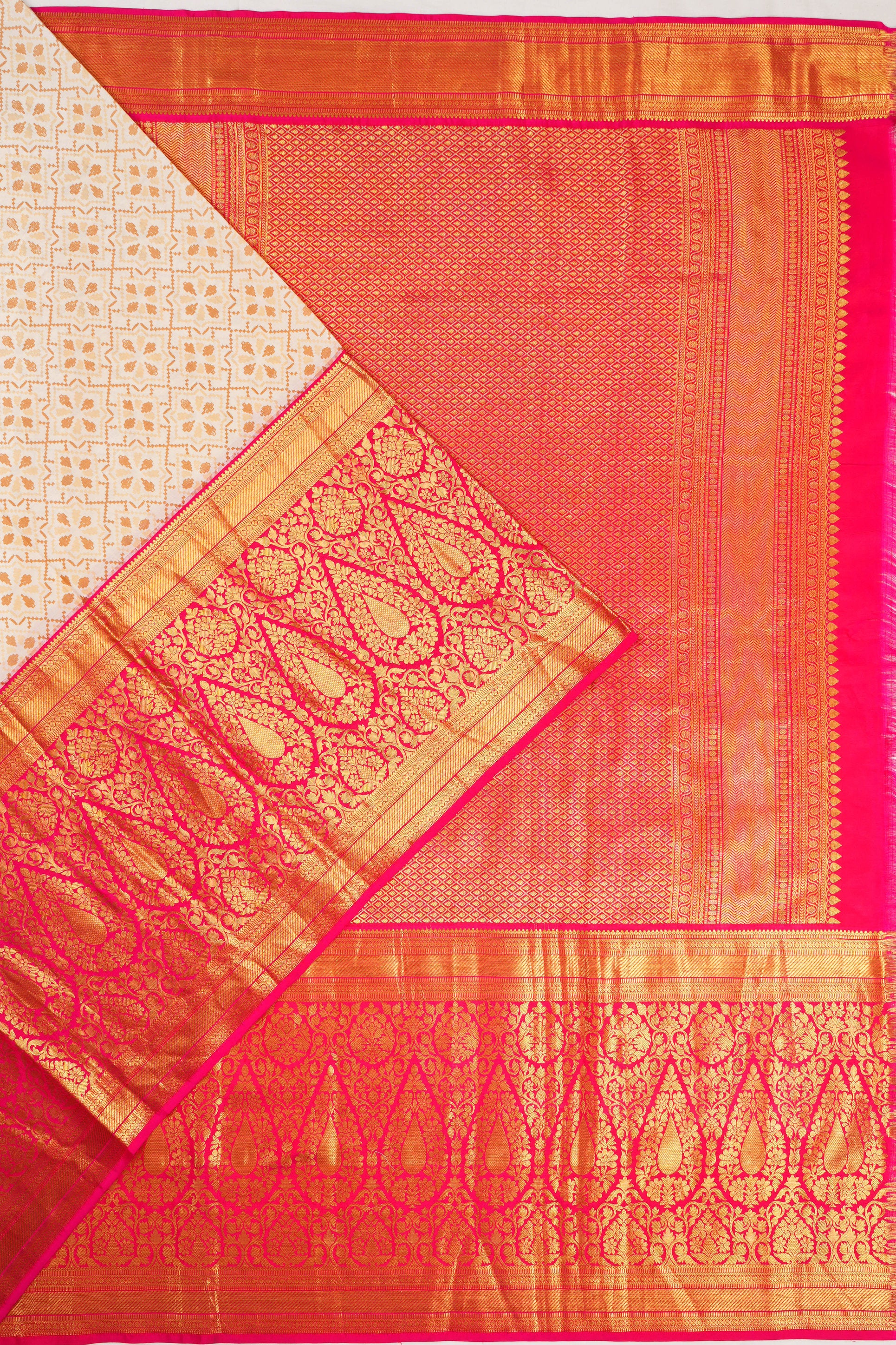 Kanchipuram Silk Ikat White Saree