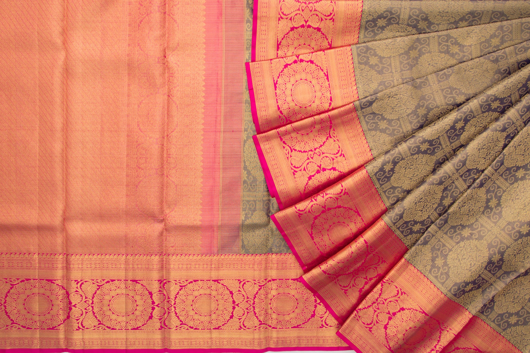 Kanchipuram Silk Tissue Brocade Dark Blue Saree