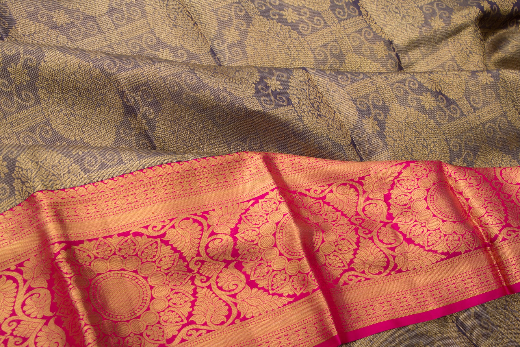 Kanchipuram Silk Tissue Brocade Dark Blue Saree