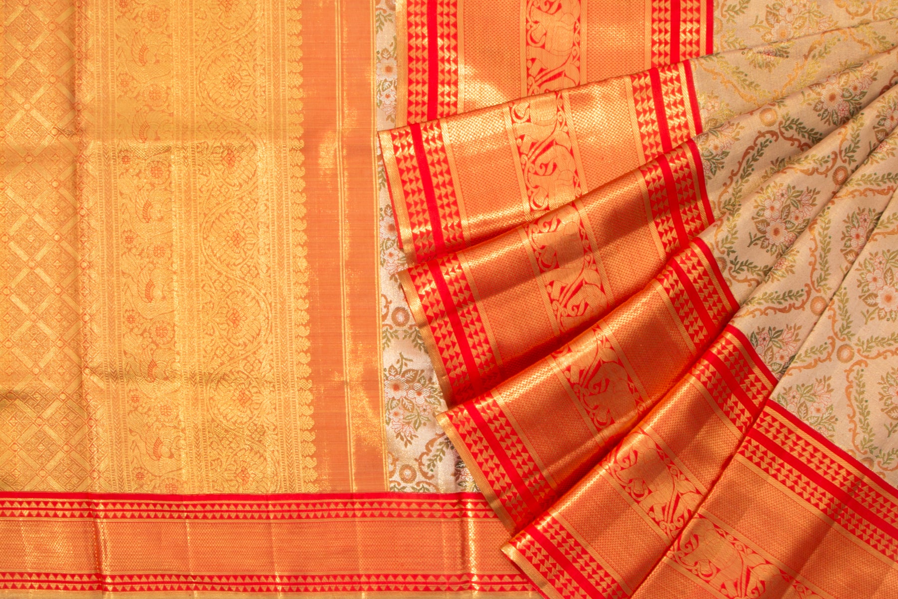 Kanchipuram Silk Tissue Brocade Gold Saree
