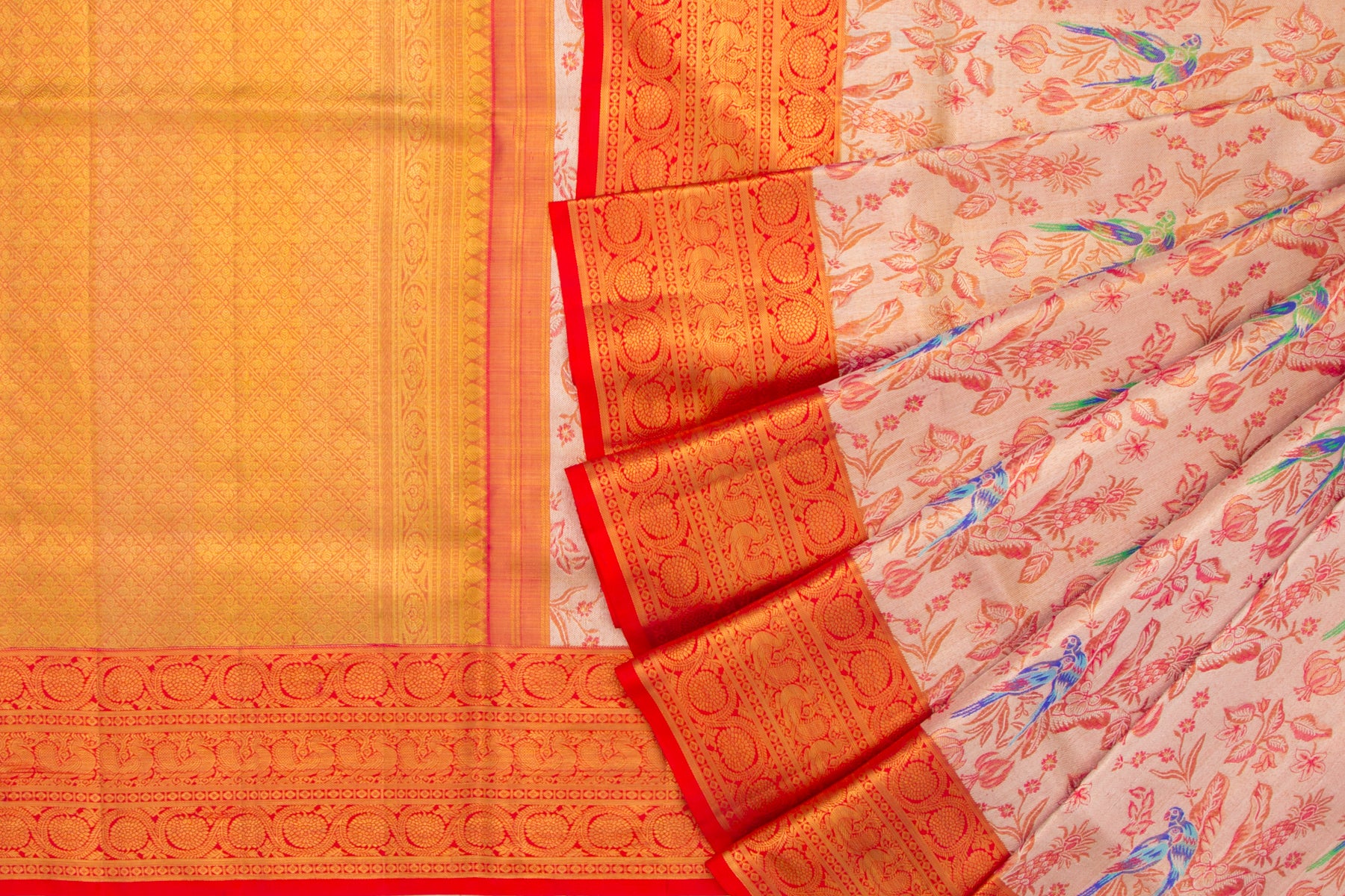 Kanchipuram Silk Tissue Jaal Red Saree