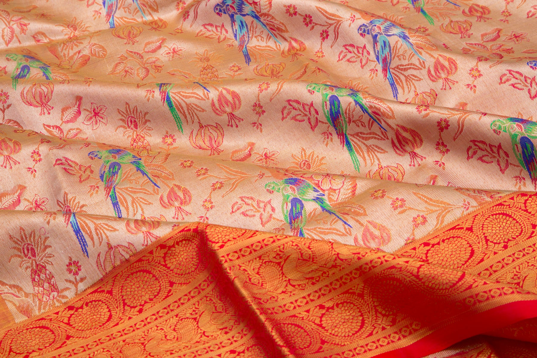 Kanchipuram Silk Tissue Jaal Red Saree