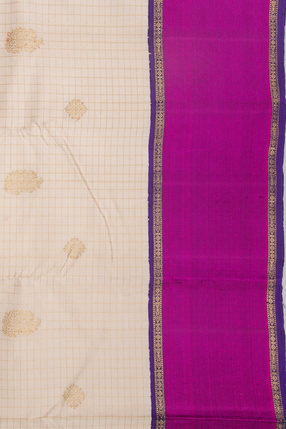 Kanchipuram Silk Checks And Butta Cream Saree