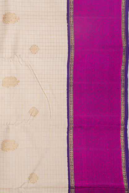 Kanchipuram Silk Checks And Butta Cream Saree