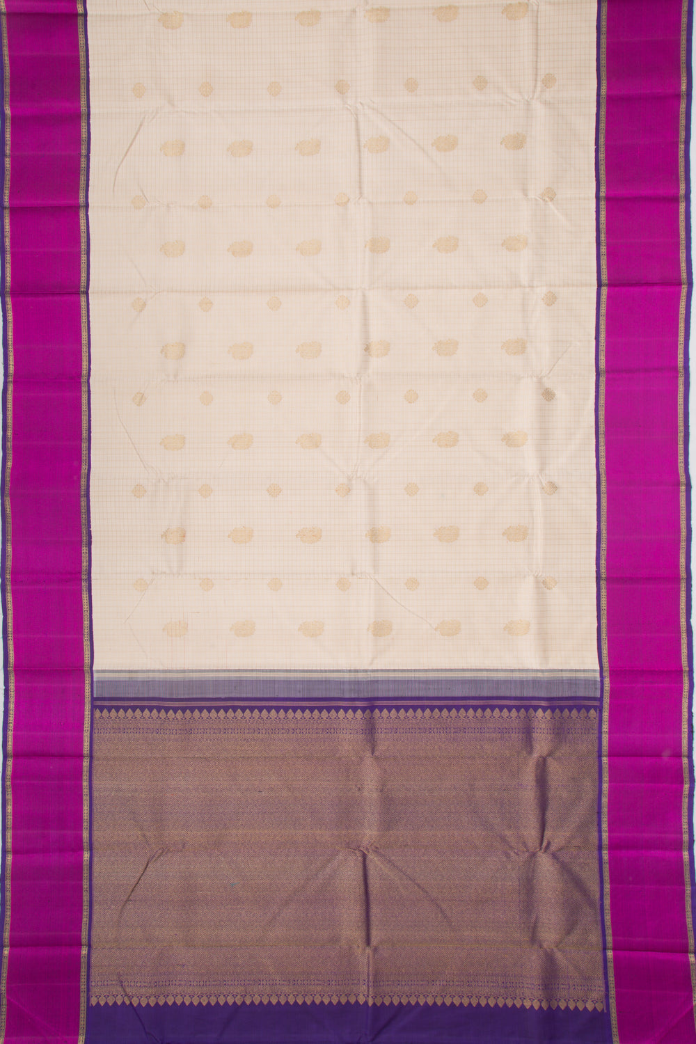 Kanchipuram Silk Checks And Butta Cream Saree