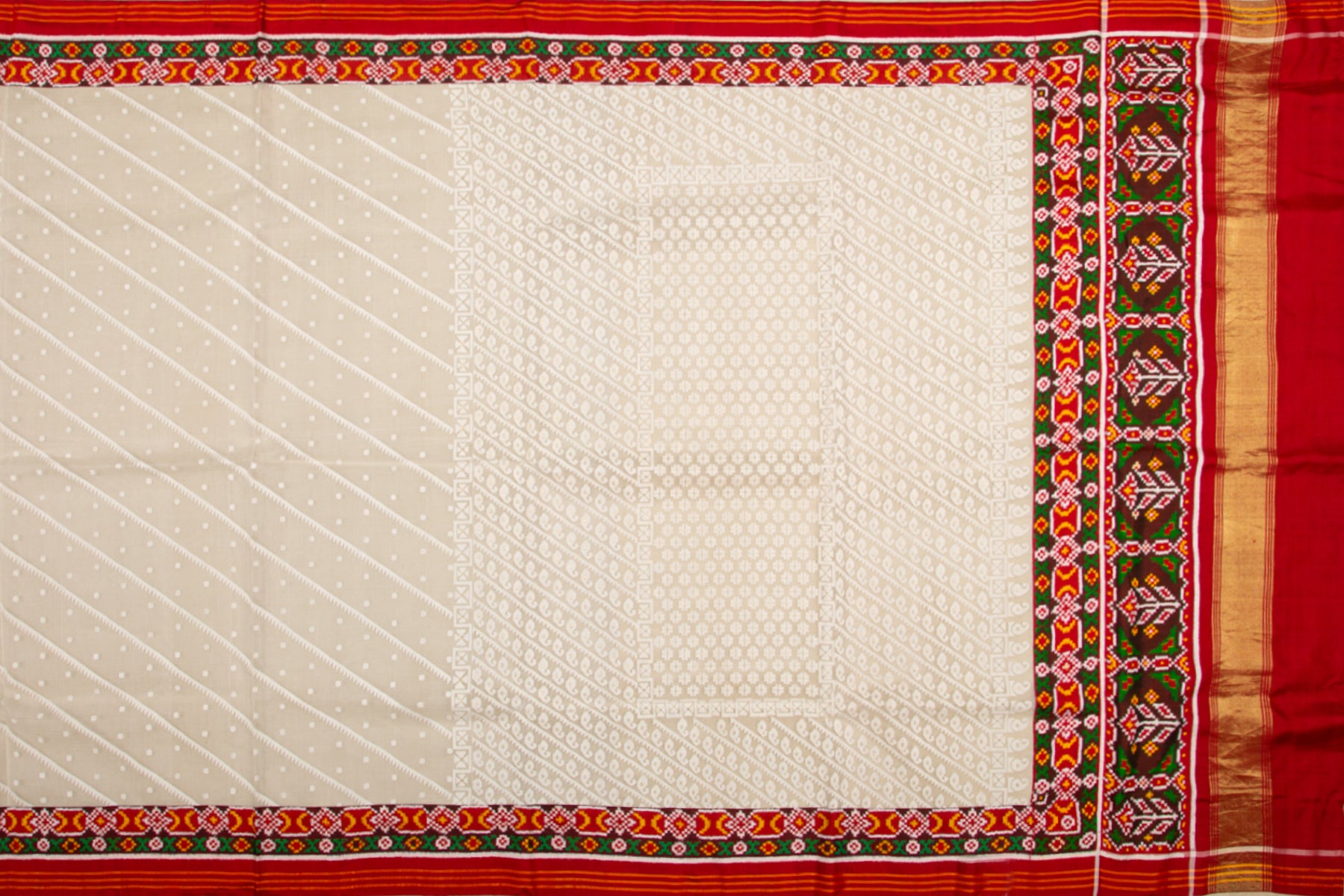 Dhakai Kora Organza Jamdani Cream Saree With Attached Patan Patola Border