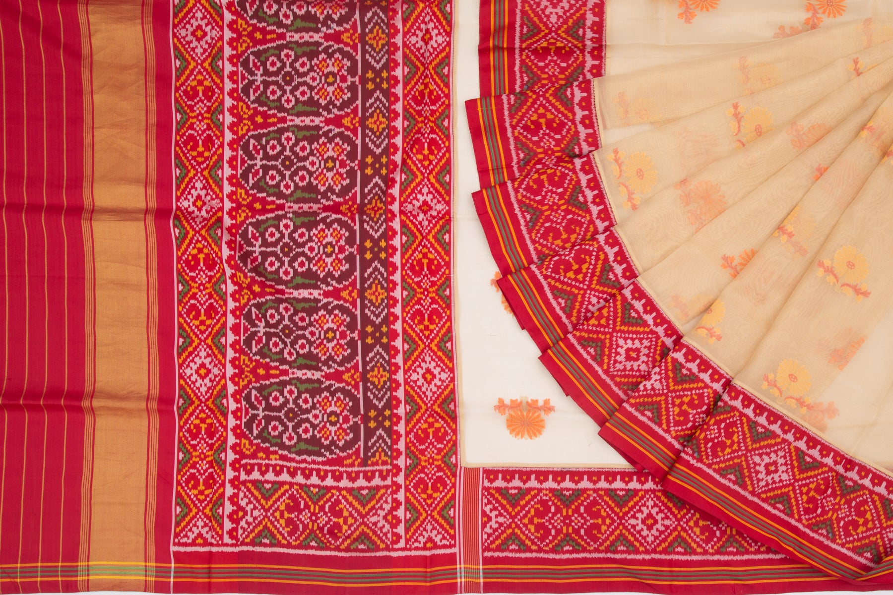 Banarasi Kora Gold Tissue Saree With Attached Semi Patan Border