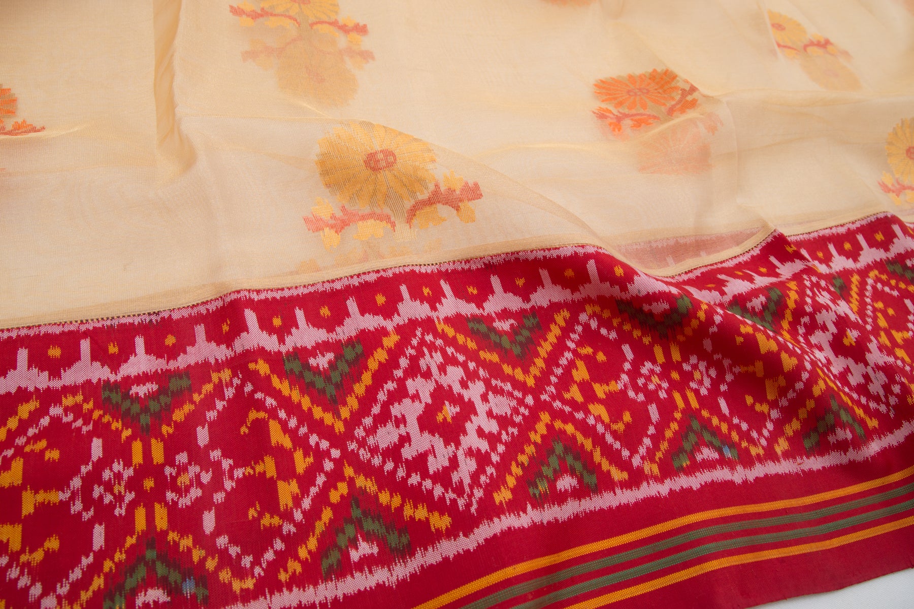 Banarasi Kora Gold Tissue Saree With Attached Semi Patan Border
