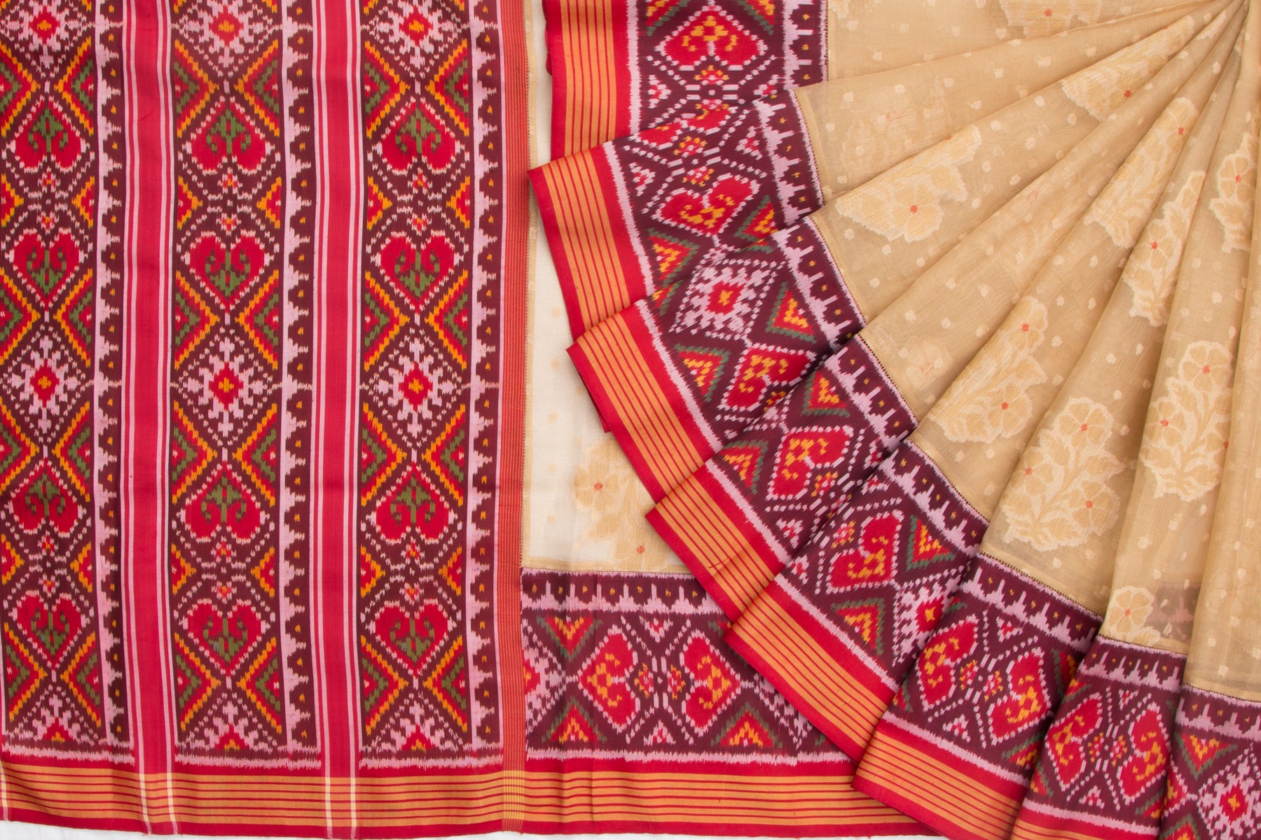 Banarasi Kora Organza Tissue Butta Cream Saree With Attached Semi Patan Border