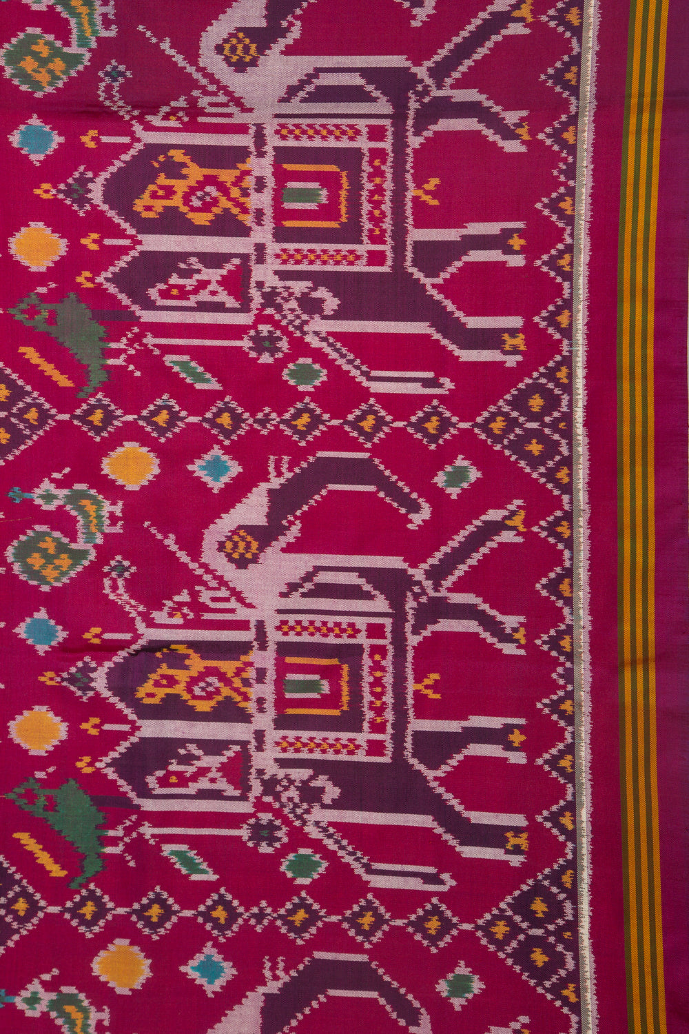 Kanchipuram Silk Tissue Jaal Gold Saree With Attached Single Ikat Patola Border