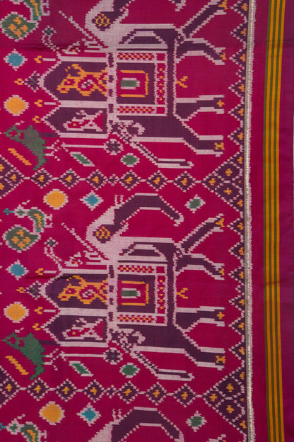 Kanchipuram Silk Tissue Jaal Gold Saree With Attached Single Ikat Patola Border