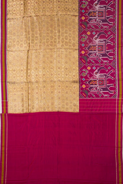 Kanchipuram Silk Tissue Jaal Gold Saree With Attached Single Ikat Patola Border
