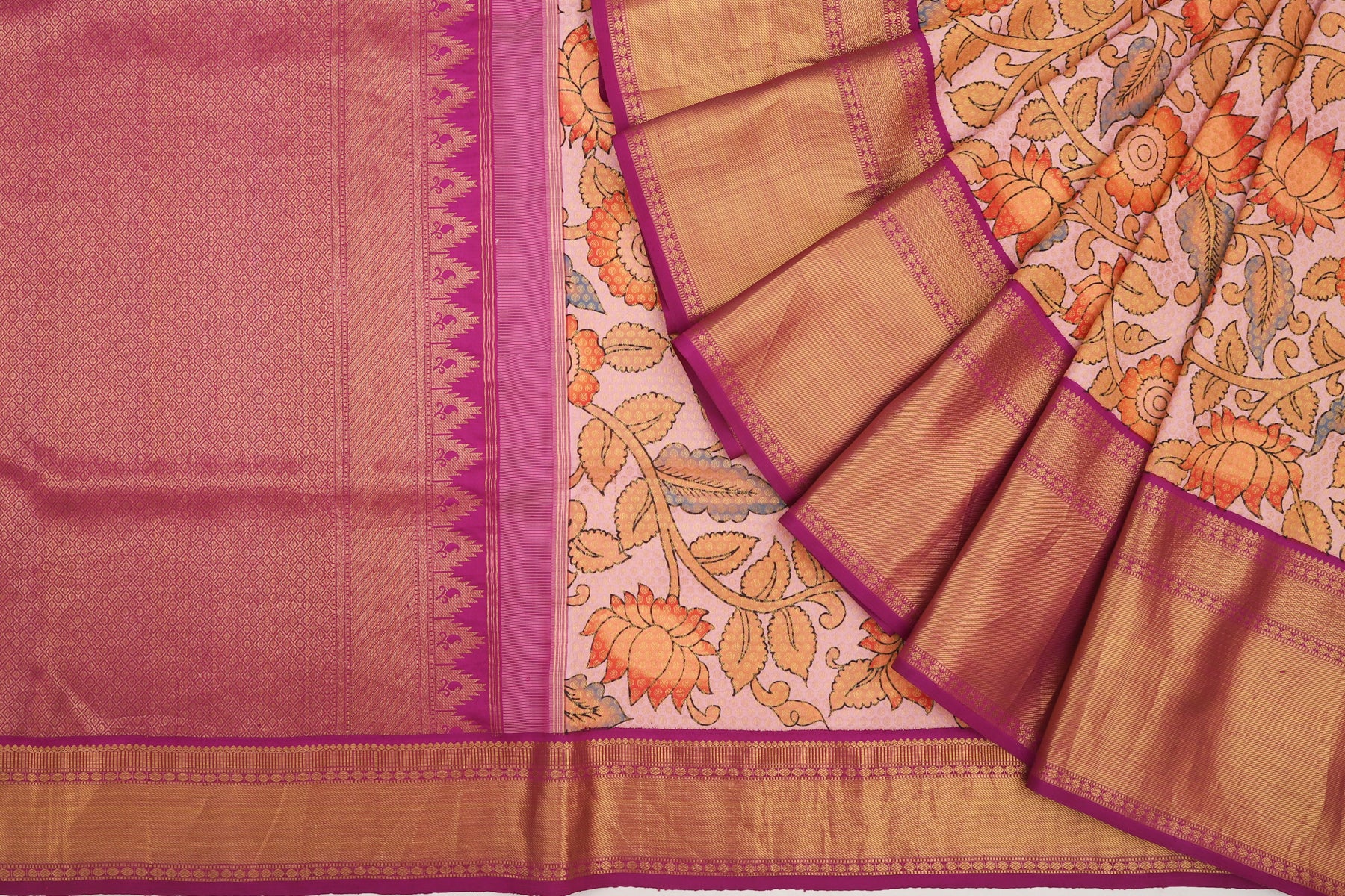Kanchipuram Silk Floral Printed Pastel Pink Saree